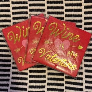 🌻 Wine is My Valentine Beverage Napkins Set of 3 (16 pieces each) NWT